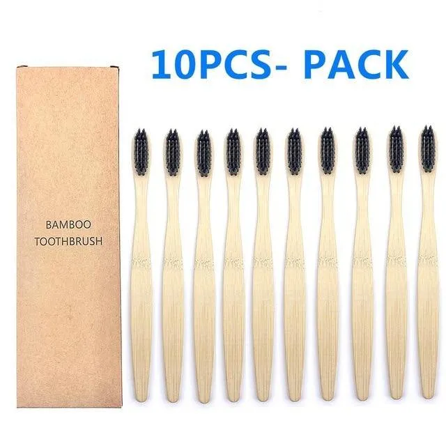 Natural Bamboo Toothbrush 10PCS Colorful Set