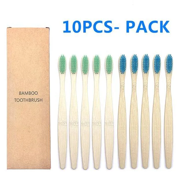Natural Bamboo Toothbrush 10PCS Colorful Set