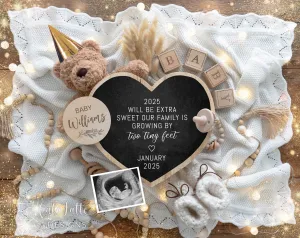 New Years Digital Baby Announcement - Bear Gold Hat
