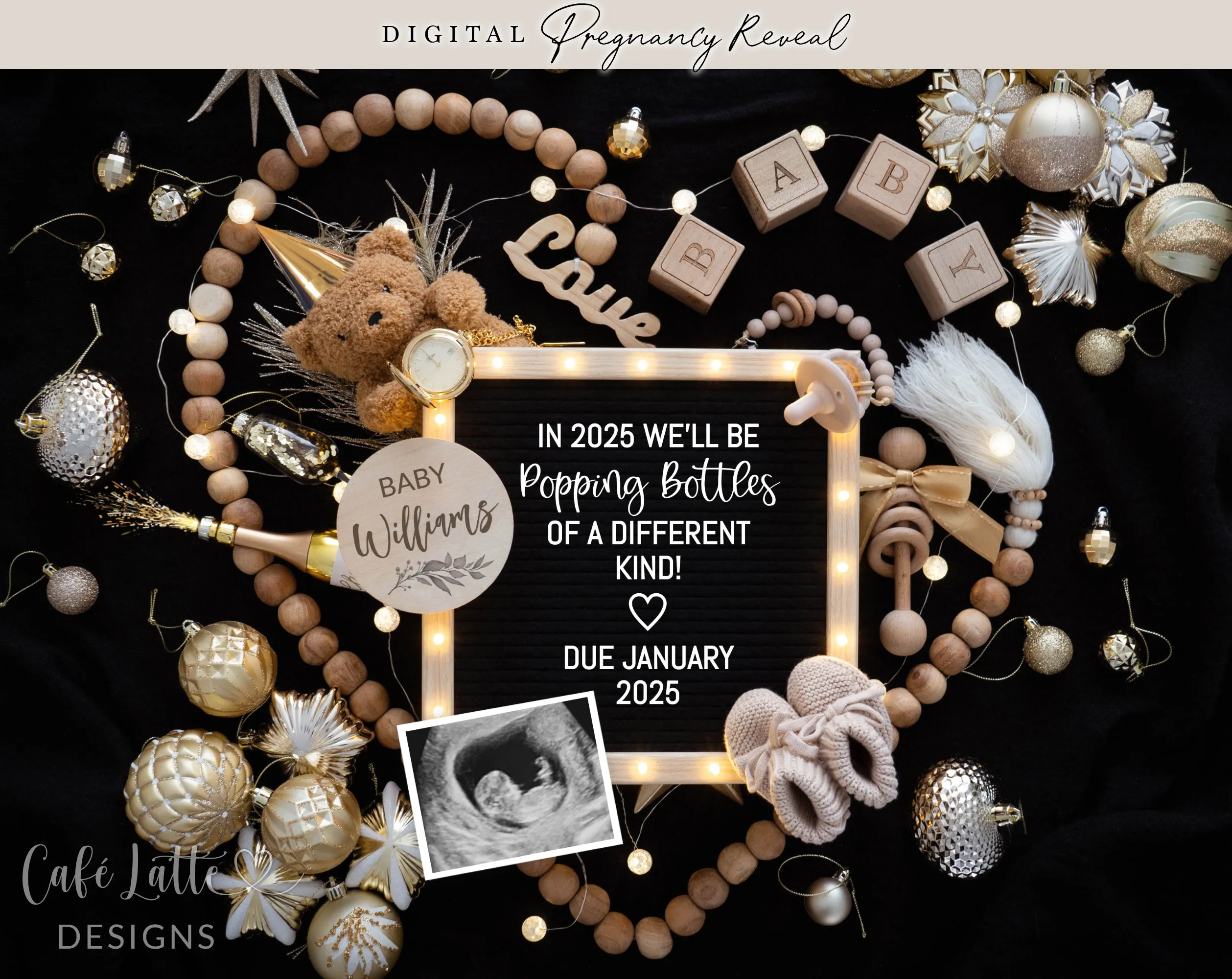 New Years Digital Baby Announcement - Bear Heart