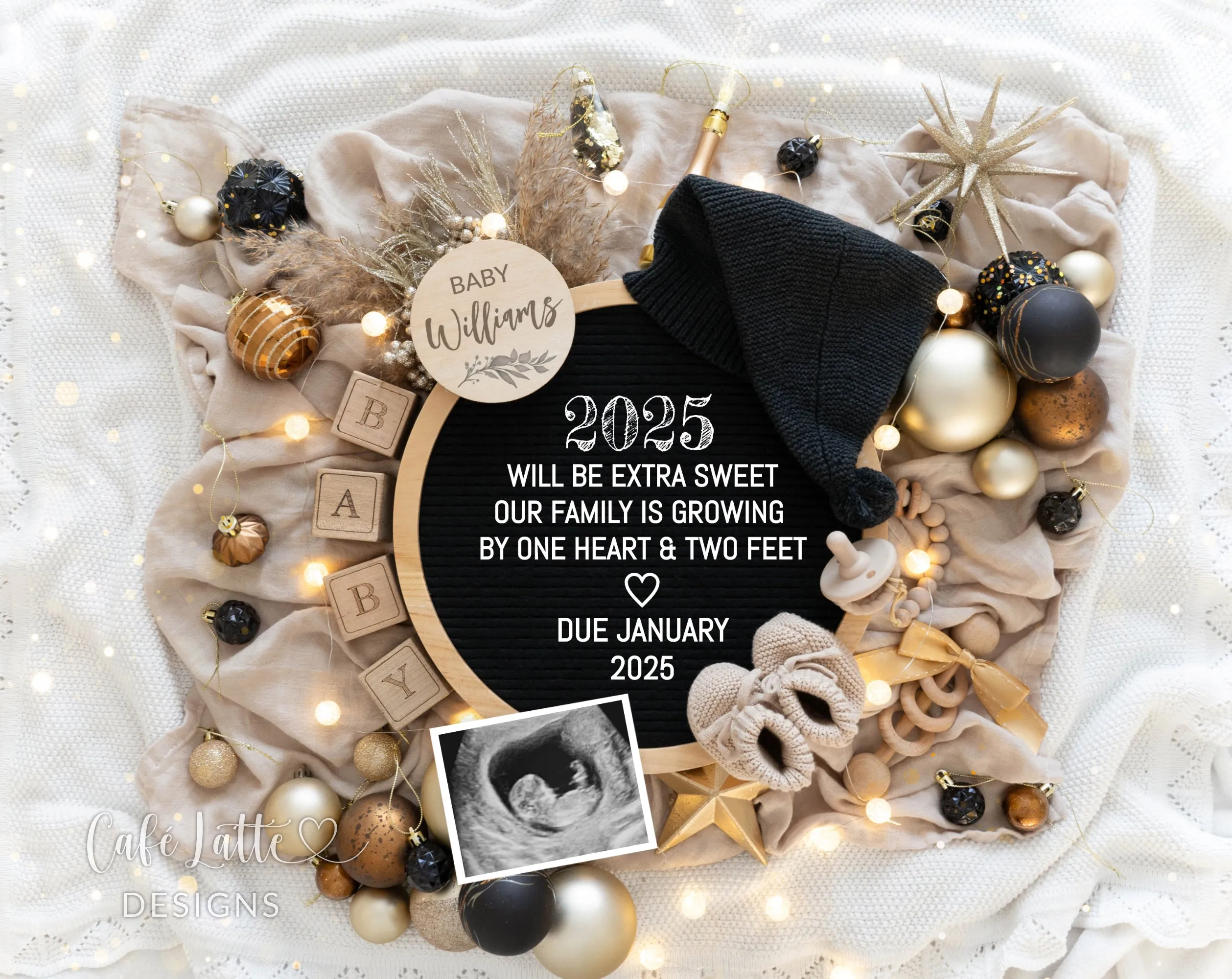 New Years Digital Baby Announcement - Black Knitted Baby Hat