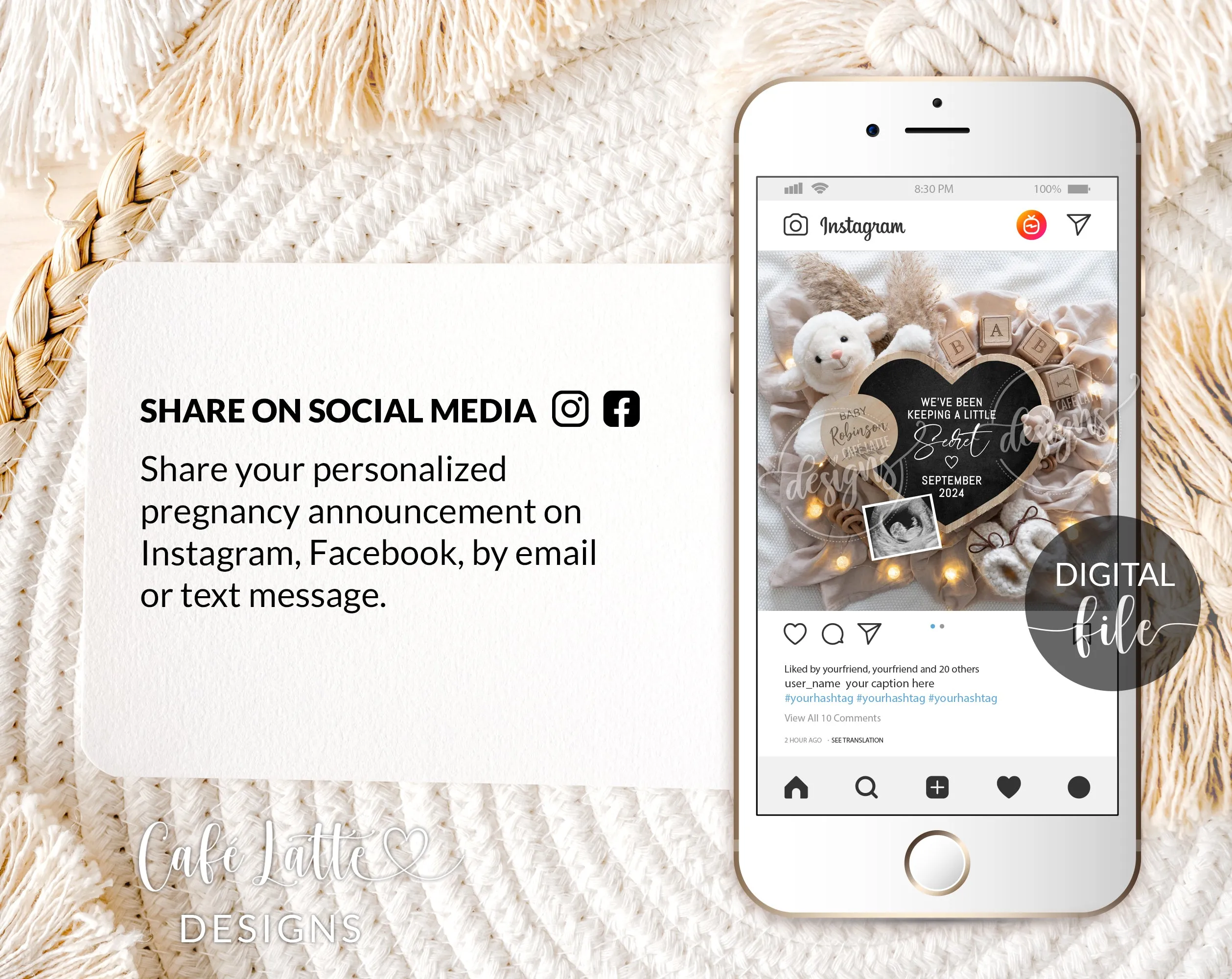 New Years Digital Baby Announcement - Gold Hat Lamb