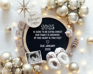 New Years Digital Baby Announcement - Gold Ornaments