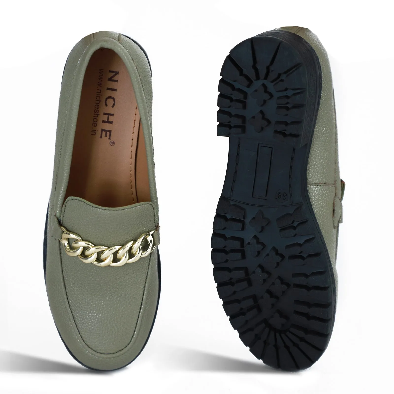 NICHE Women Brawny Buckle Loafers (Green)