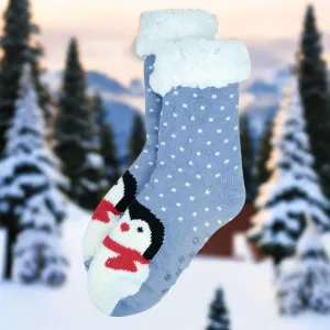 Penguin Pattern  Sherpa Slipper Socks – Stylish, Warm, and Safe for Winter