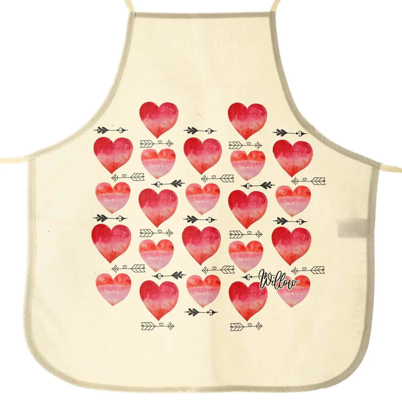 Personalised Canvas Apron with Stylish Text and Arrow Love Hearts Print