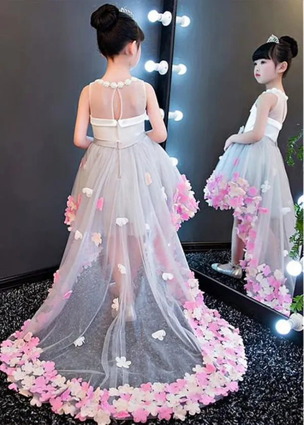 Pretty Pearl Neck High Low Lovely Ball Gown Flower Girl Dresses, Party Dress, SF22