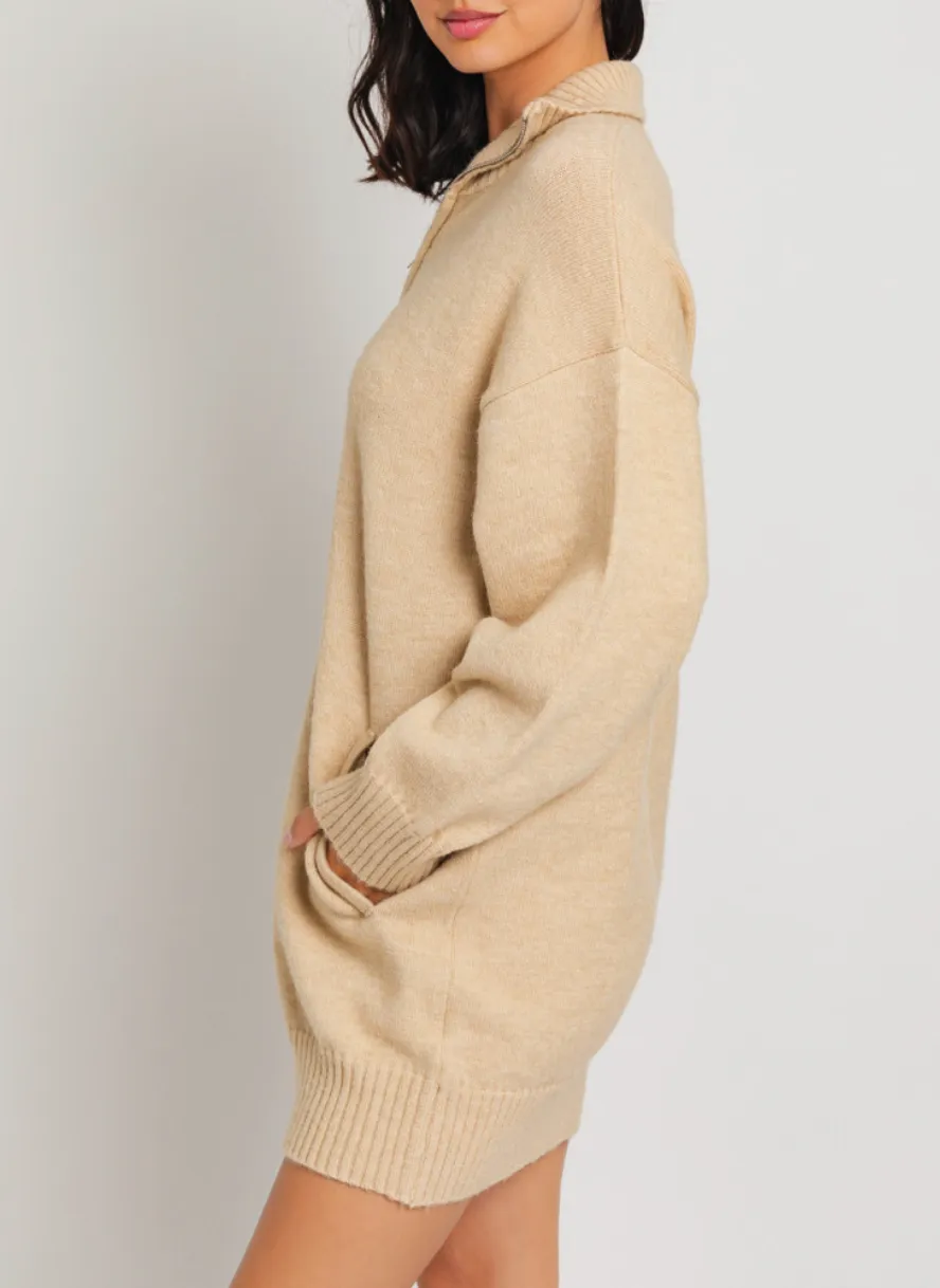 Quarter Zip Mini Sweater Dress