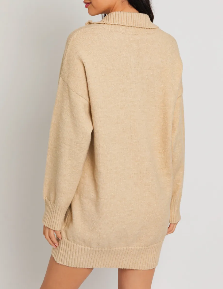 Quarter Zip Mini Sweater Dress