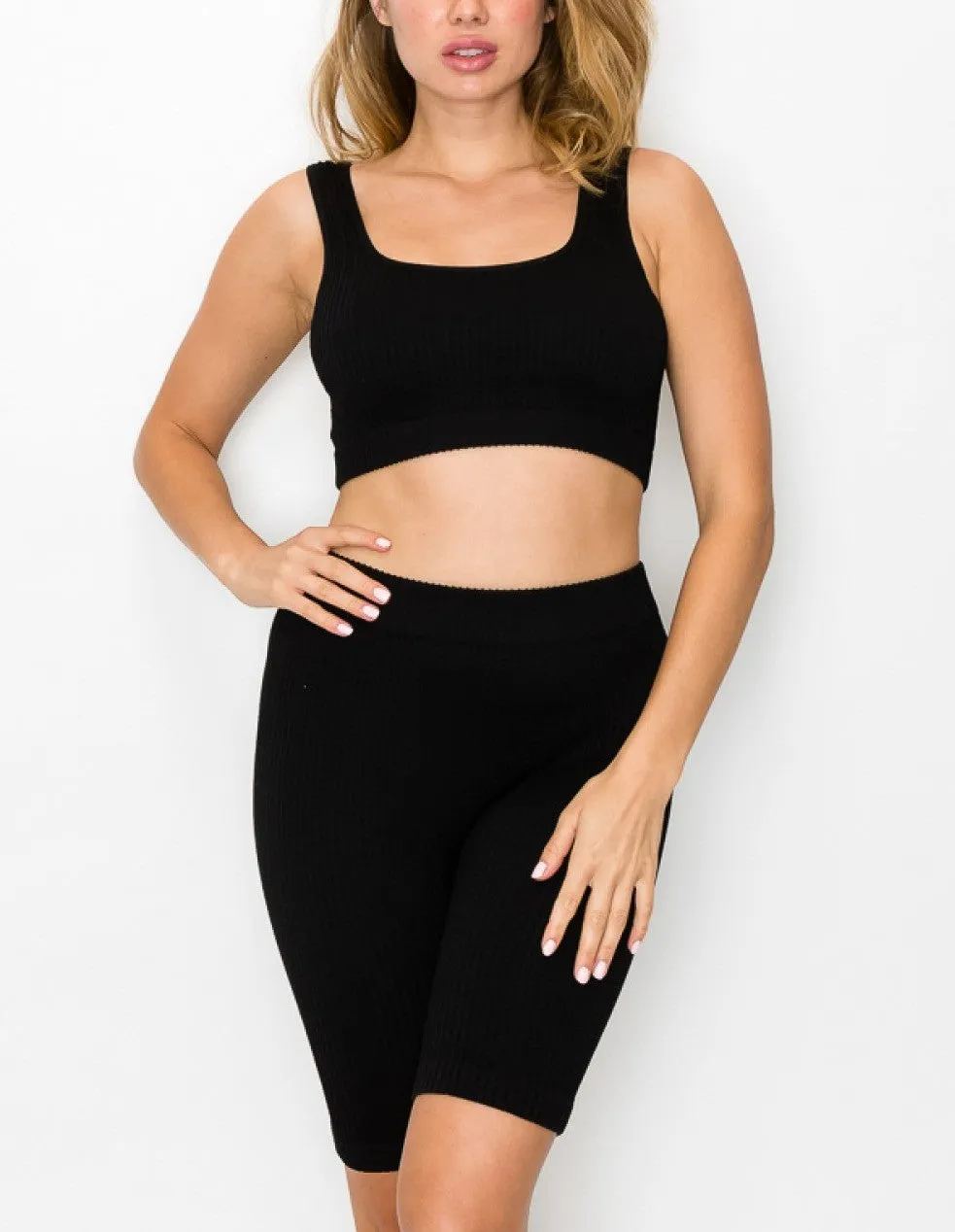 RIBBED SEAMLESS BIKER SET | black |