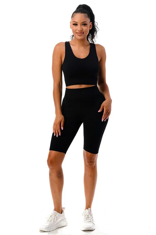 RIBBED SEAMLESS BIKER SET | black |