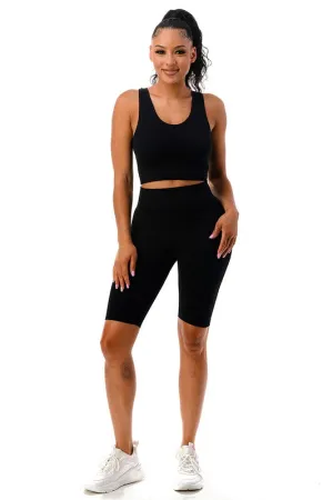 RIBBED SEAMLESS BIKER SET | black |