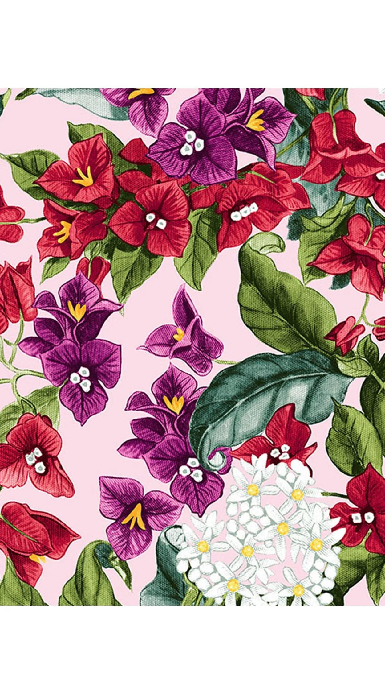 Rose Dress Crew Neck 1/2 Sleeve Linen (Barbados Flower Ground)