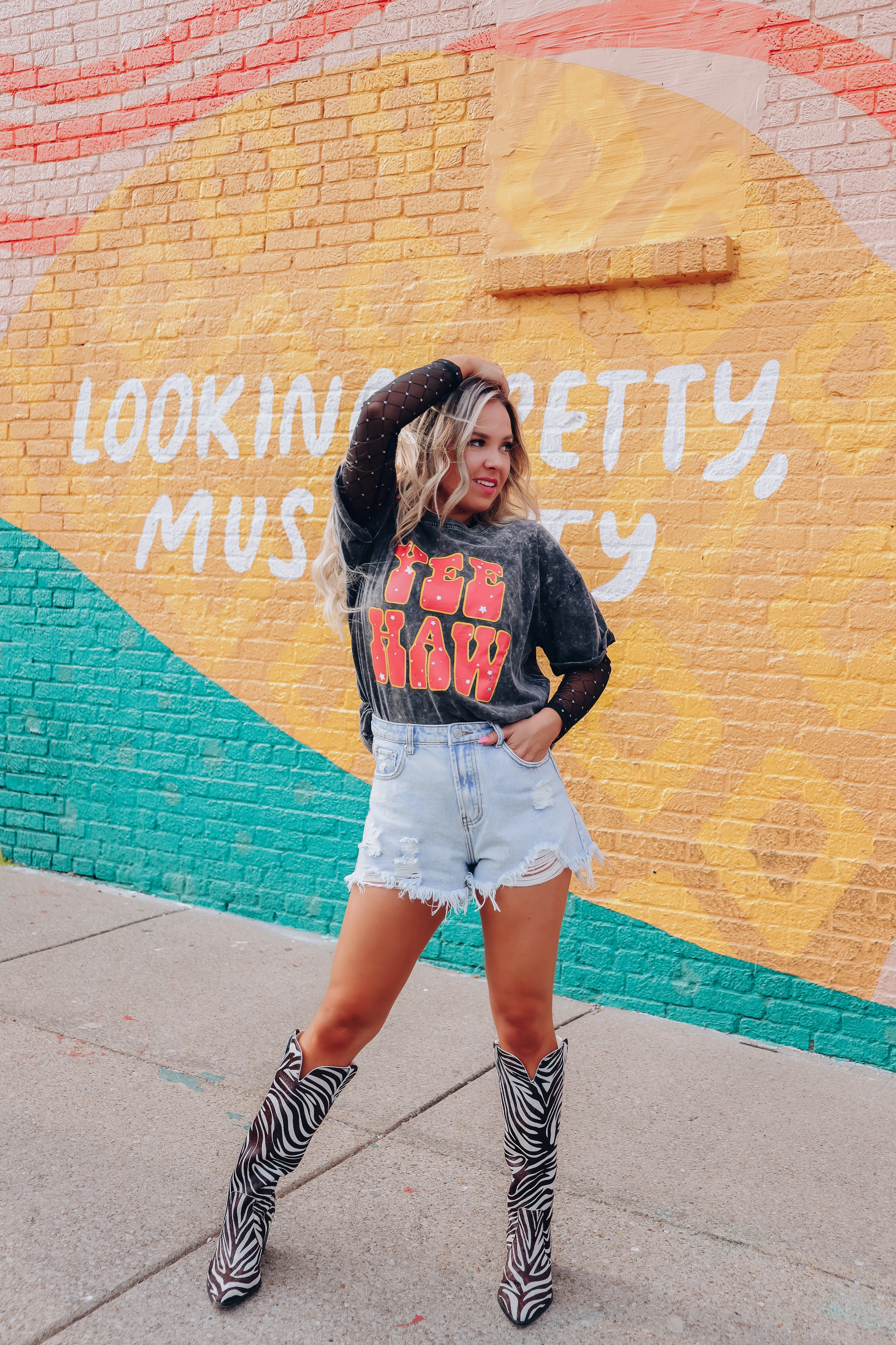 Say Yeehaw Acid Wash Graphic Tee - Black