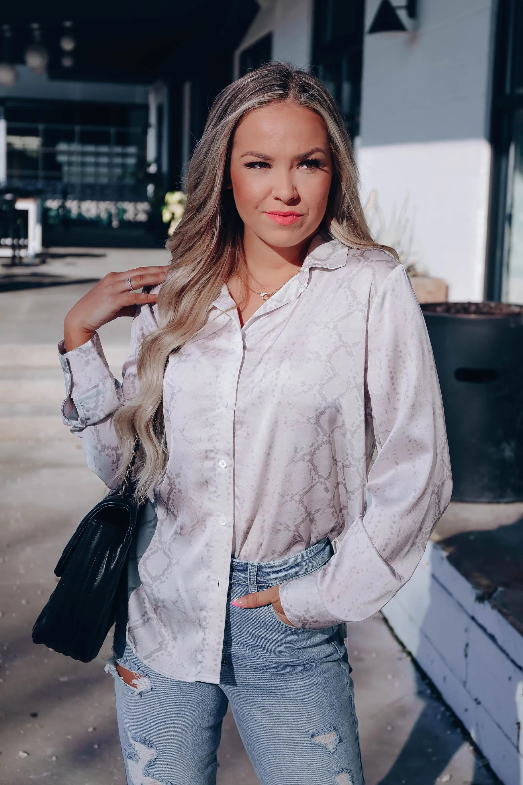 Silky N Satin Snakeskin Print Blouse