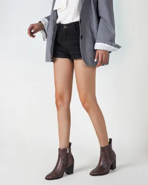 Snakeskin Print Ankle Boots - Brown
