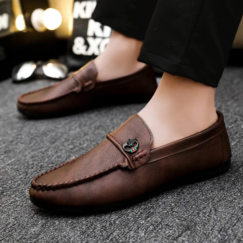 Soft leather dress British style lazy high-end shoes loafer beanie shoes low-top business light wear-resistant men Internet celebrities