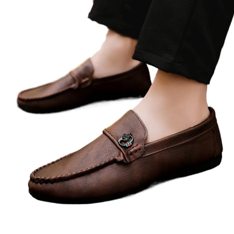 Soft leather dress British style lazy high-end shoes loafer beanie shoes low-top business light wear-resistant men Internet celebrities