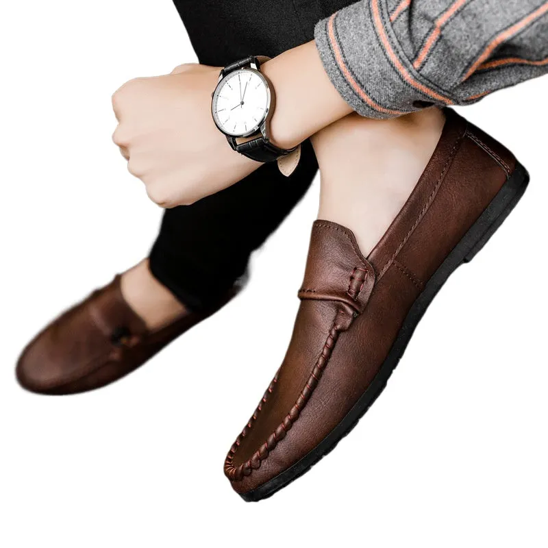 Soft leather dress British style lazy high-end shoes loafer beanie shoes low-top business light wear-resistant men Internet celebrities