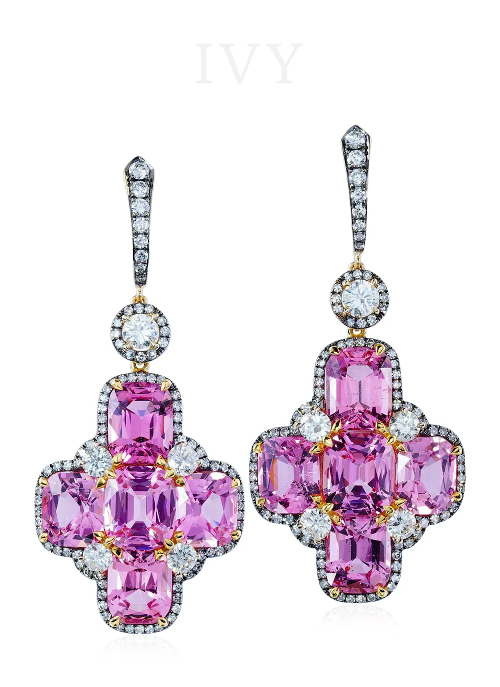 Spinel and Diamond Cross Earrings