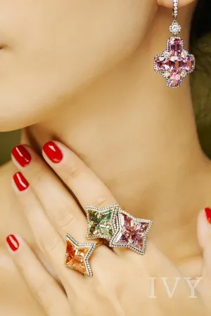 Spinel and Diamond Cross Earrings