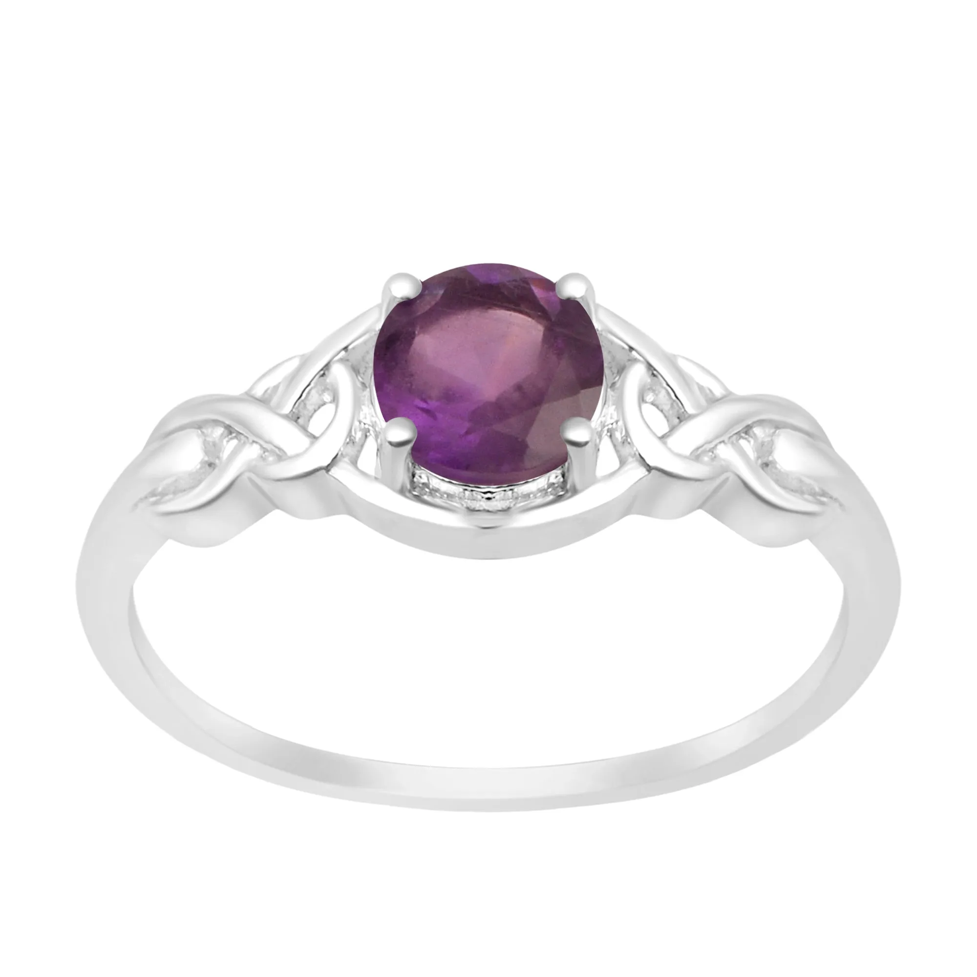 Stylish 925 Sterling Silver Round 6MM Amethyst Women Love Wedding Ring