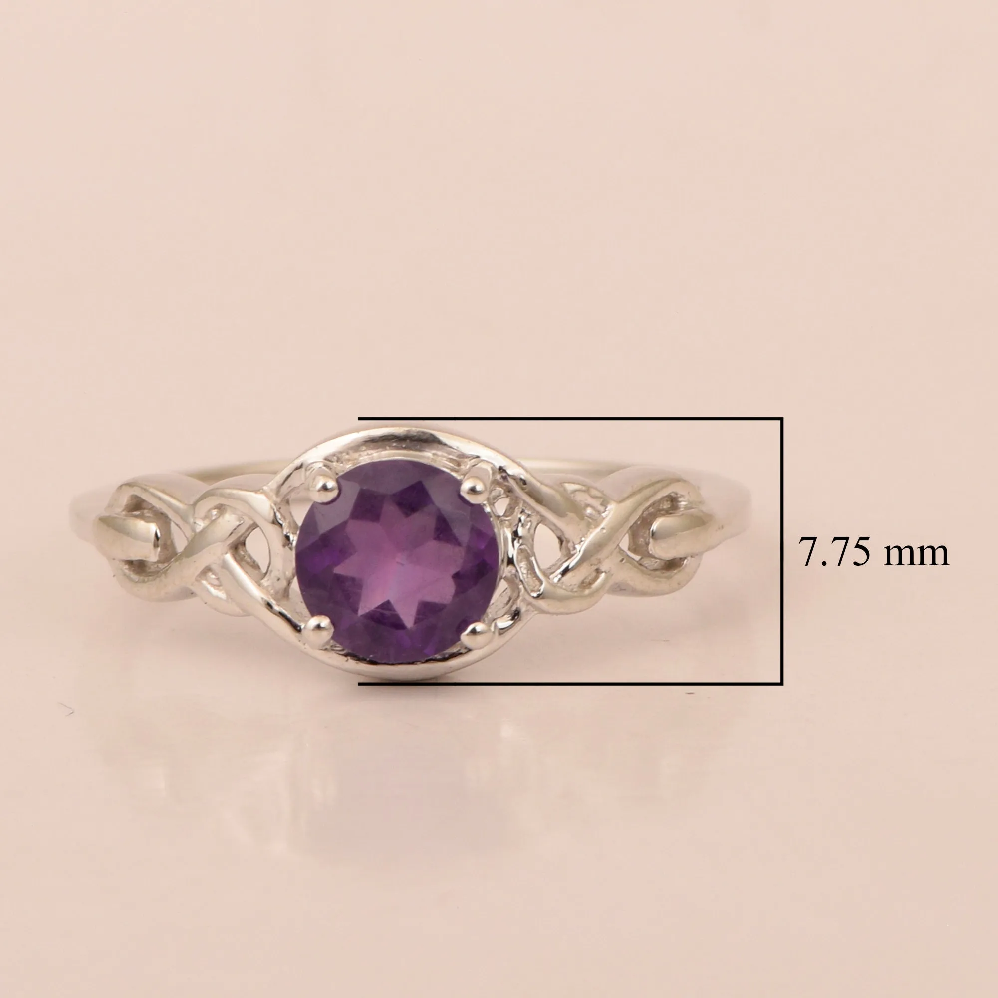 Stylish 925 Sterling Silver Round 6MM Amethyst Women Love Wedding Ring