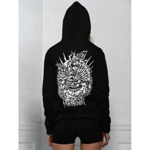 Stylish Hooded Long Sleeve Printed Letter Pattern Women's Hoodie - Black M