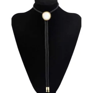 Stylish Round Resin Inlay Bolo Tie Necklace - Black