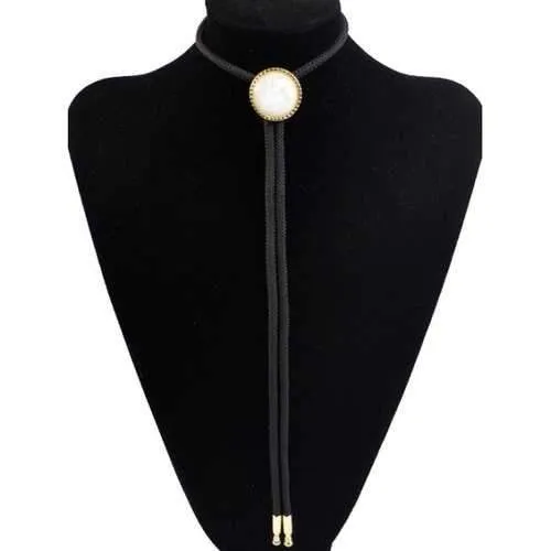 Stylish Round Resin Inlay Bolo Tie Necklace - Black