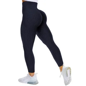 Textured High Rise Leggings - Navy No Pockets