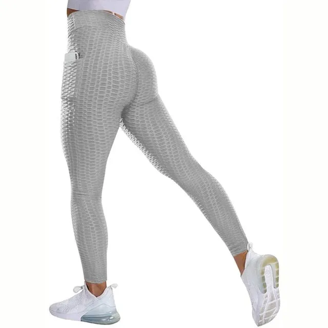 Textured High Rise Leggings - Navy No Pockets