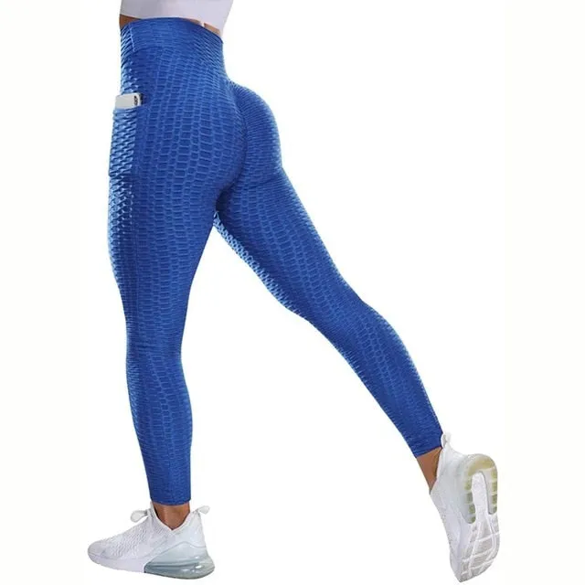 Textured High Rise Leggings - Navy No Pockets