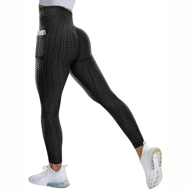 Textured High Rise Leggings - Navy No Pockets