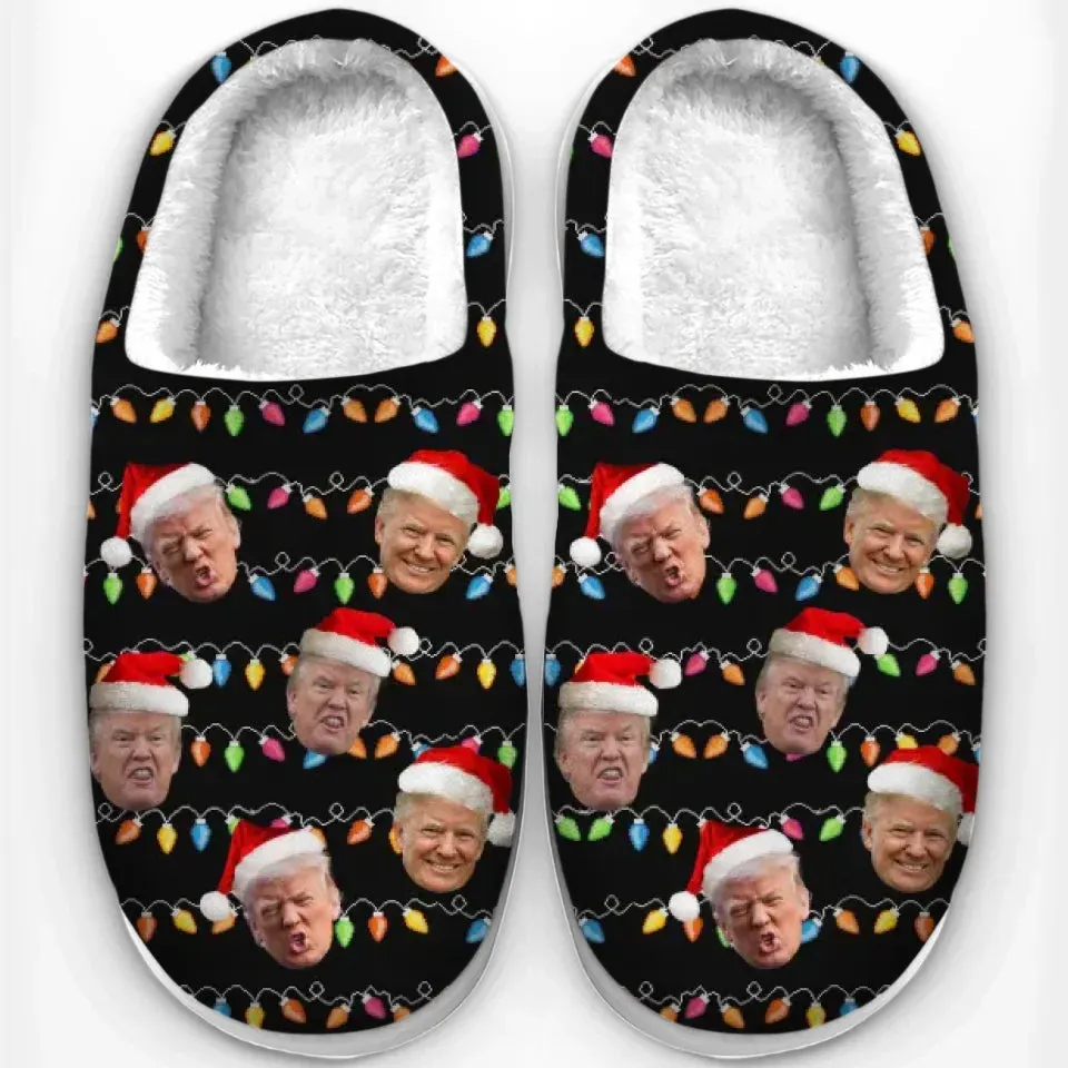 This Santa Brings Joy To America - US Election Fluffy Slippers - Christmas Gift For Conservative Supporters