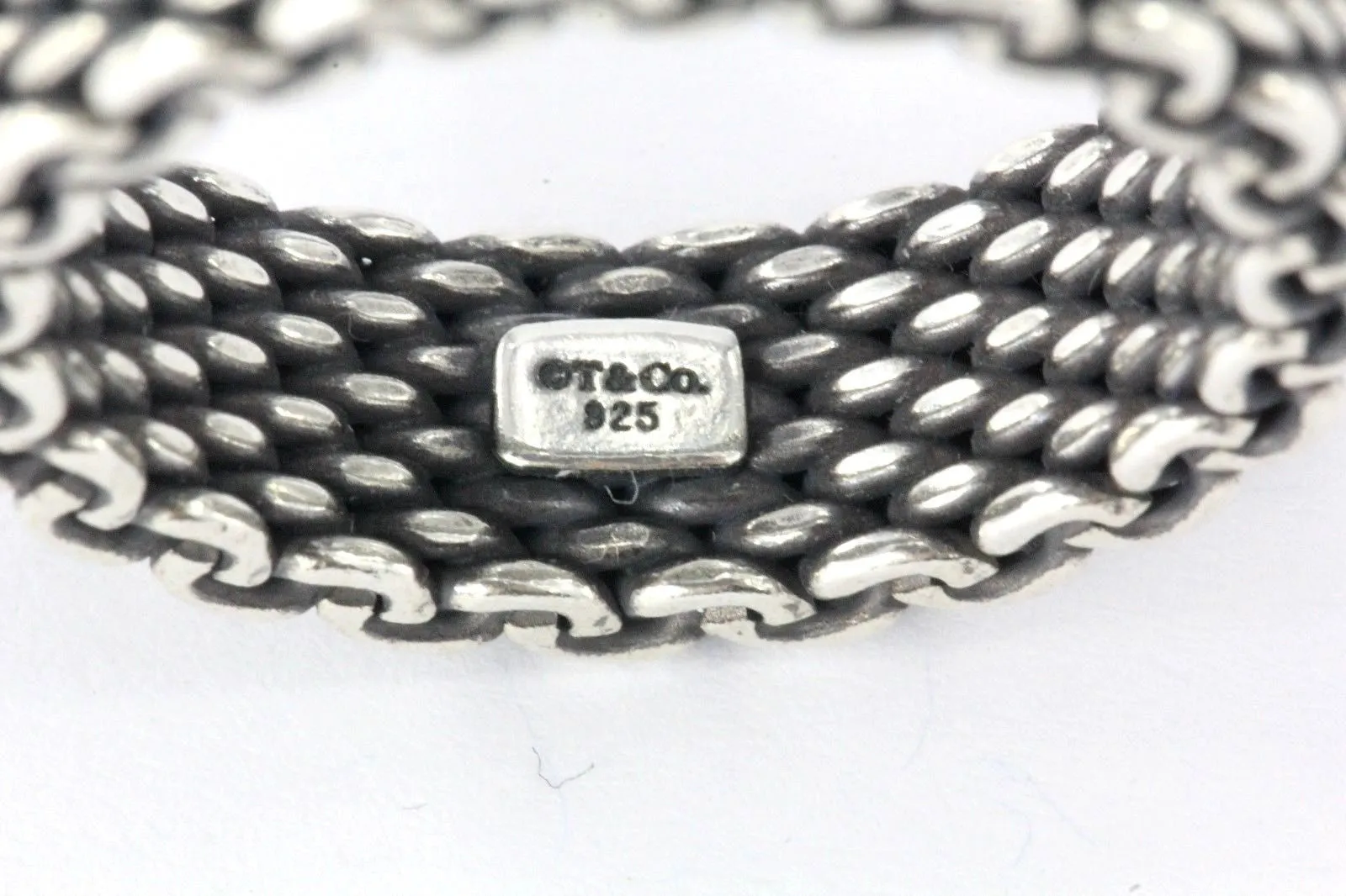 Tiffany & Co Sterling Silver Non-Flexible Somerset Mesh Ring Size 6.5