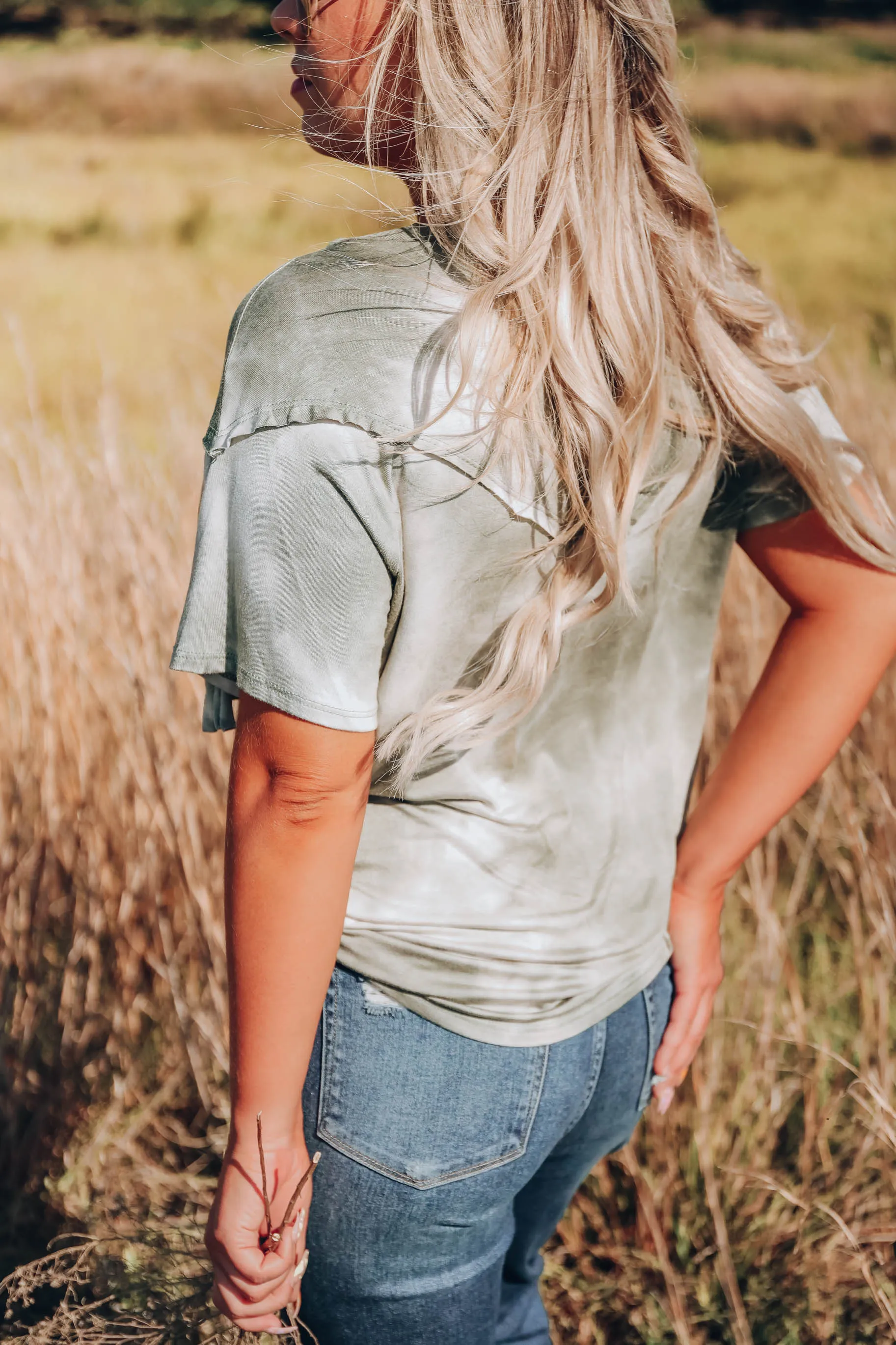 Trent Fringe Bleach Wash T-Shirt - Olive