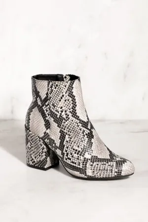 Trick Shot White Vegan Snakeskin Booties