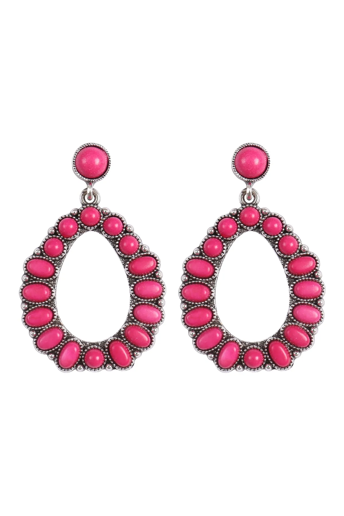 WESTERN CONCHO NATURAL STONE DROP DANGLE EARRINGS