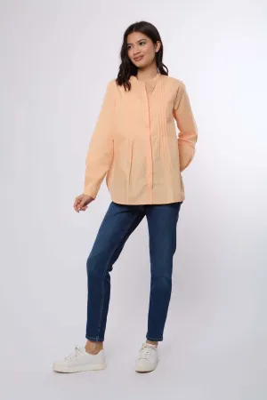 Women Blouse Cotton  Long Sleeve Pink