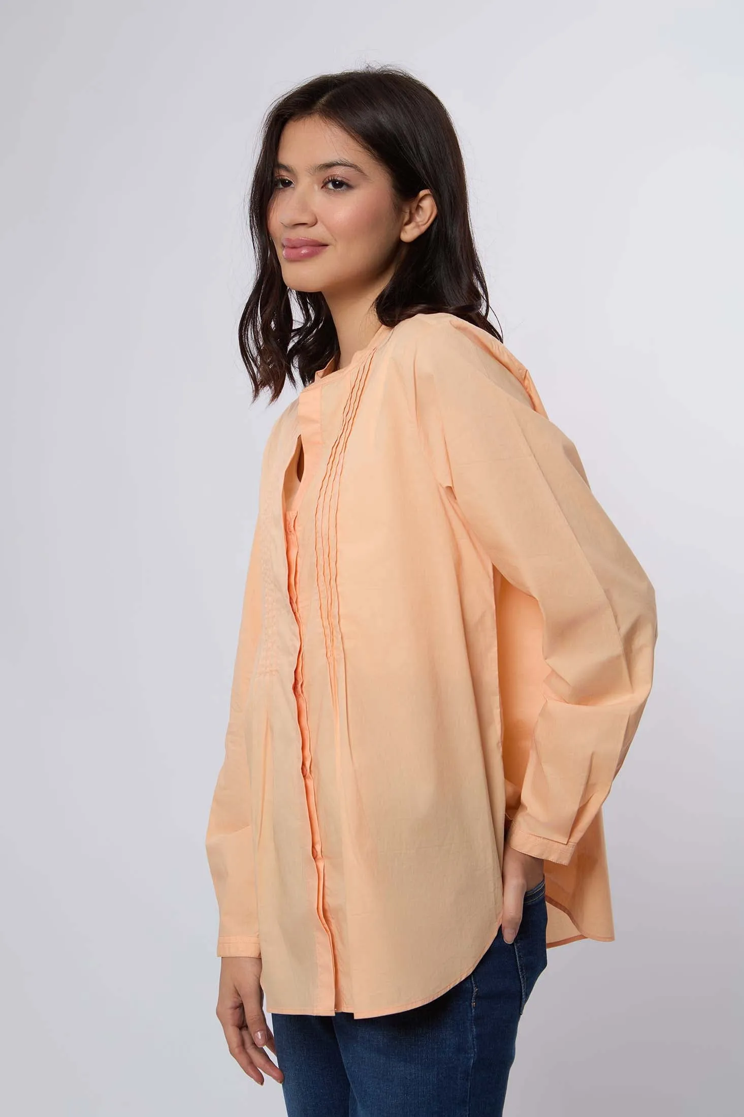 Women Blouse Cotton  Long Sleeve Pink