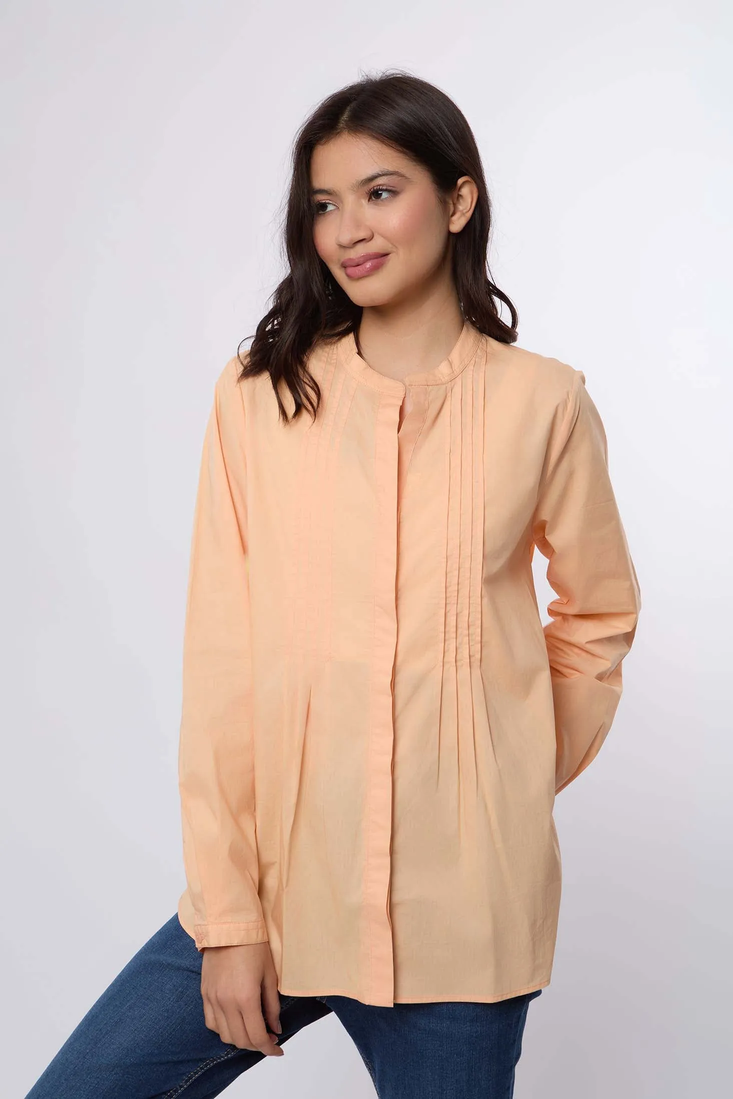 Women Blouse Cotton  Long Sleeve Pink