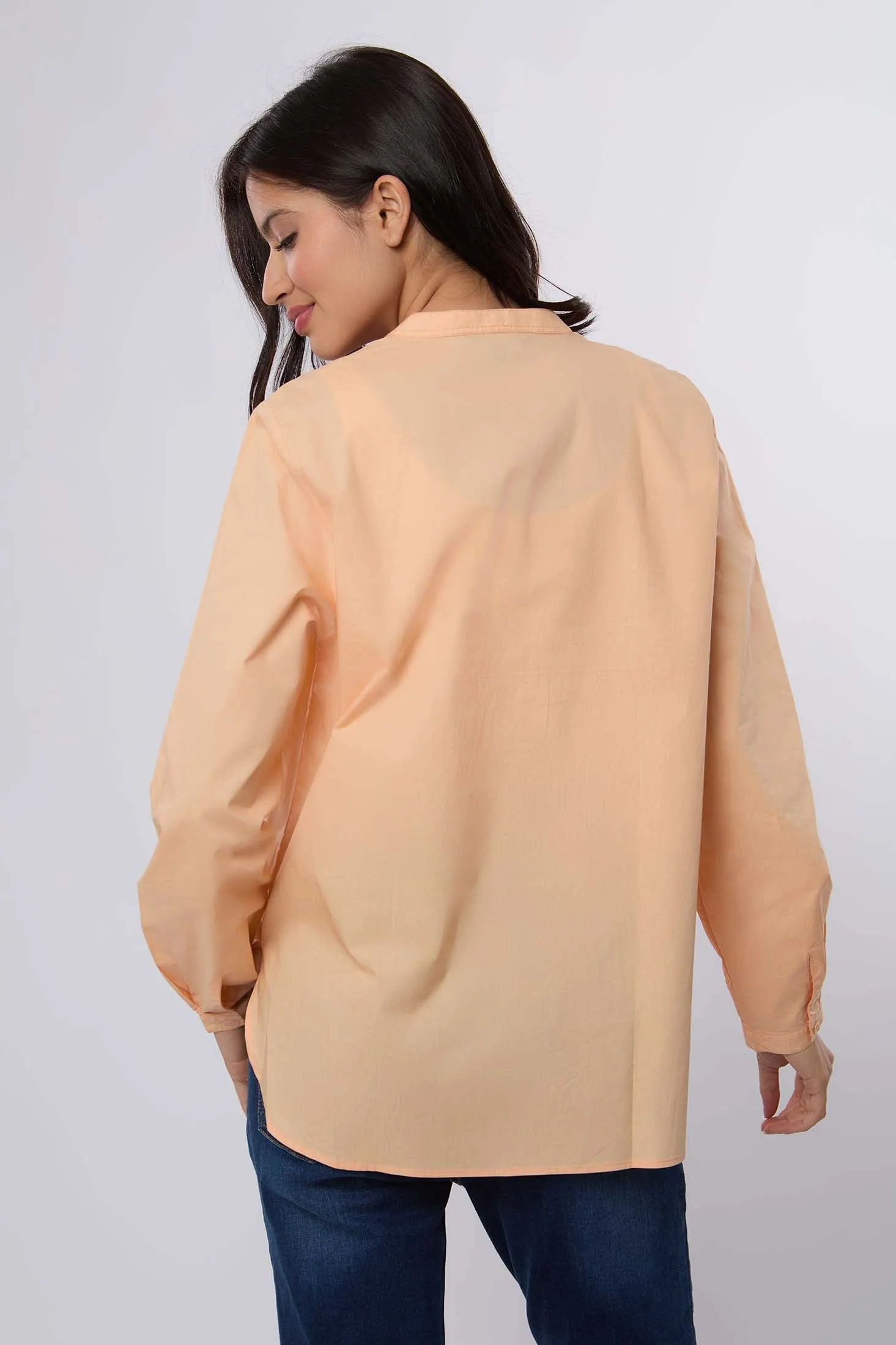 Women Blouse Cotton  Long Sleeve Pink