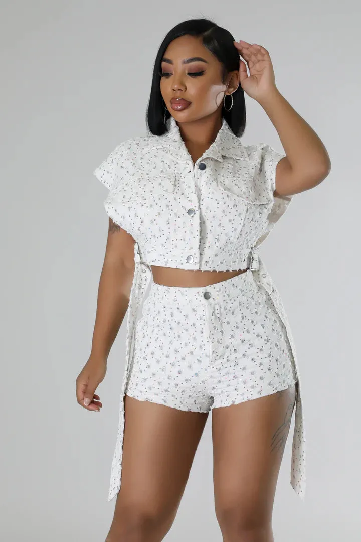 Women's Sequin Collar Sleeveless High-waisted Short Set