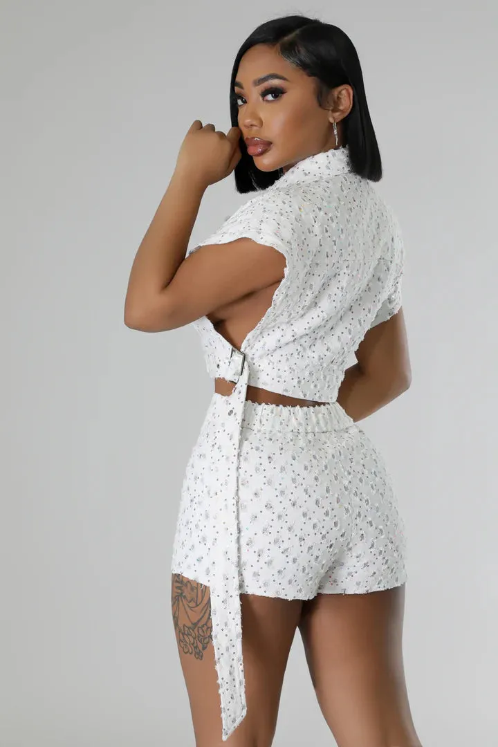 Women's Sequin Collar Sleeveless High-waisted Short Set