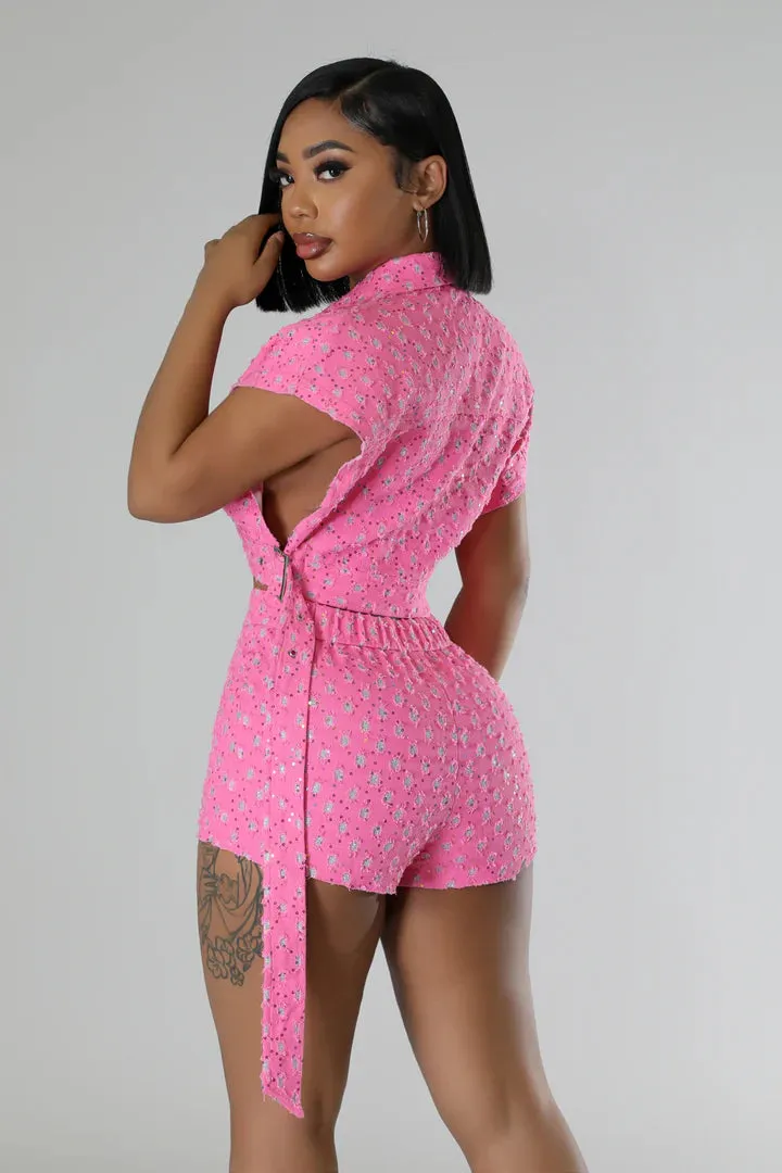 Women's Sequin Collar Sleeveless High-waisted Short Set